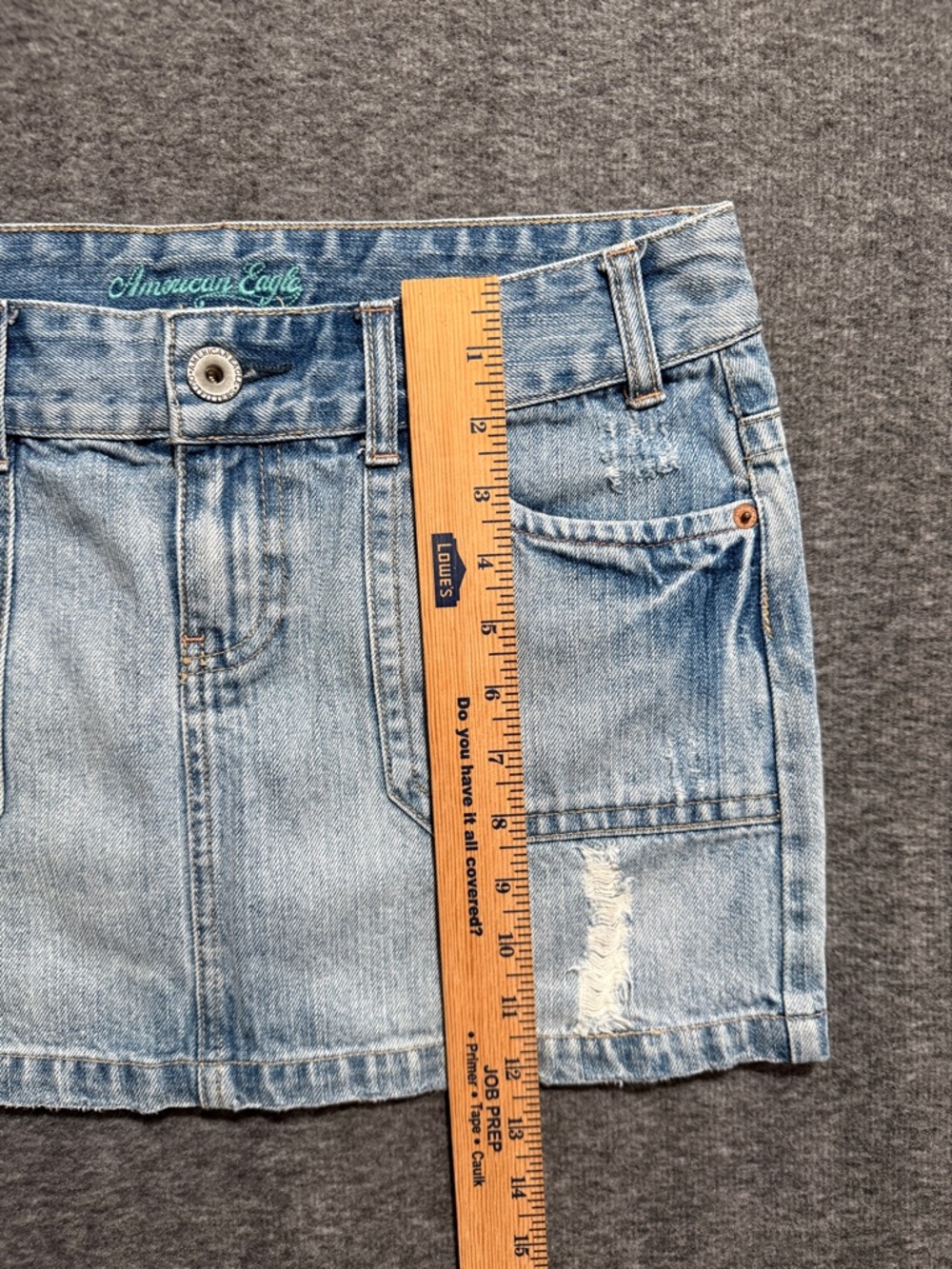 American Eagle Outfitters Y2K Light Blue Distressed Denim Mini Skirt Size 6 - Picture 6 of 7